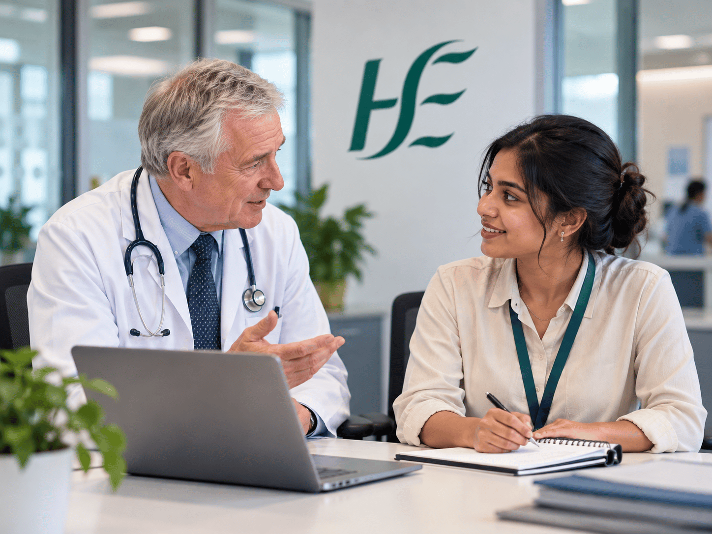 A healthcare professional discussing career planning with a Health and Safety Executive candidate.